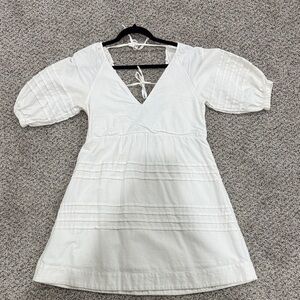 7 for all man kind Cream V-Neck Dress with Puff Sleeves